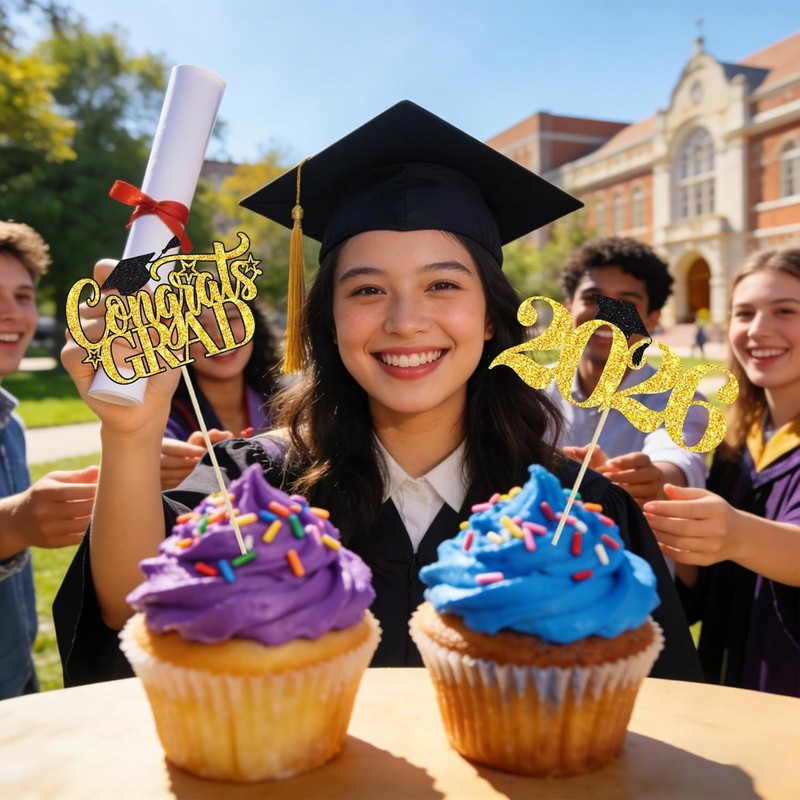 48 Pieces 2026 Graduation Cupcake Toppers and Wrappers, Adjustable Grad Cap gallery