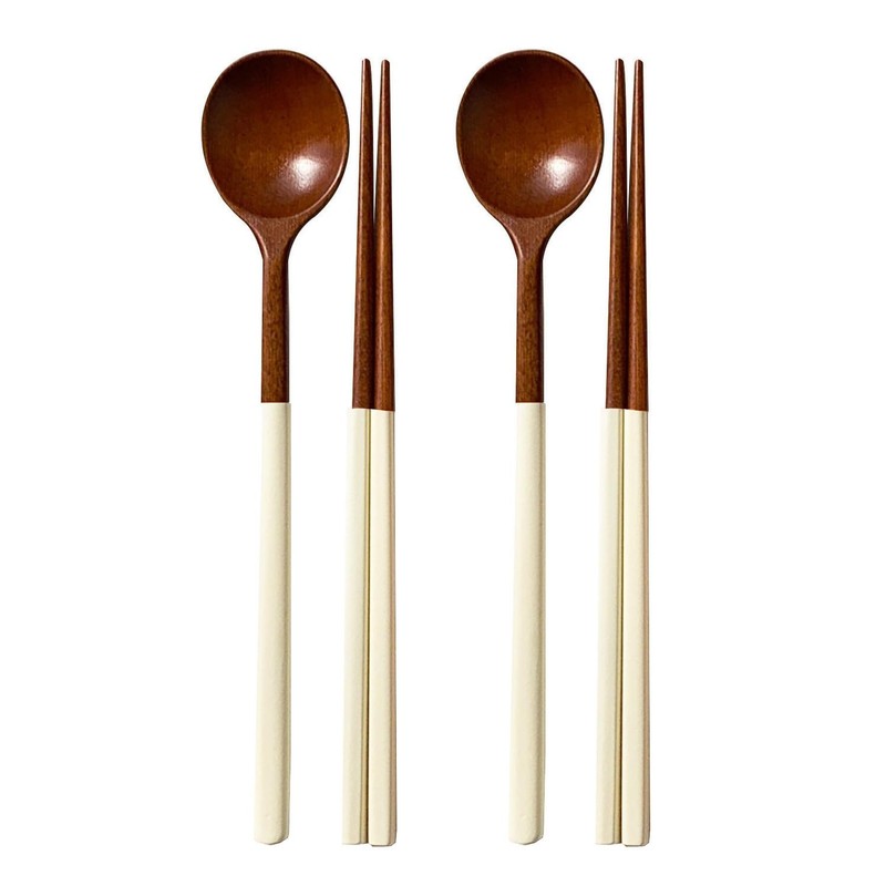 Korea Traditional Lacquer Wooden Chopsticks and Spoon Set Reusable, 2 Pair, I…