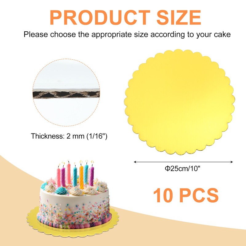 10 Pcs Cardboard Cake Rounds, 10 Inch Cake Board for Desserts, Gold gallery