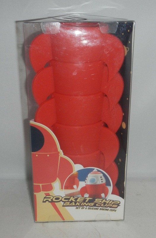 NIP Set of 6 Silicone Spaceship Rocket Ship Baking Cups Cupcake Molds Think Geek