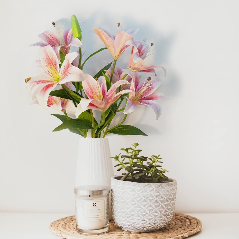 SNAIL GARDEN 12 Artifical Lily Flowers with 9 Heads 20 inches, Pink & White gallery