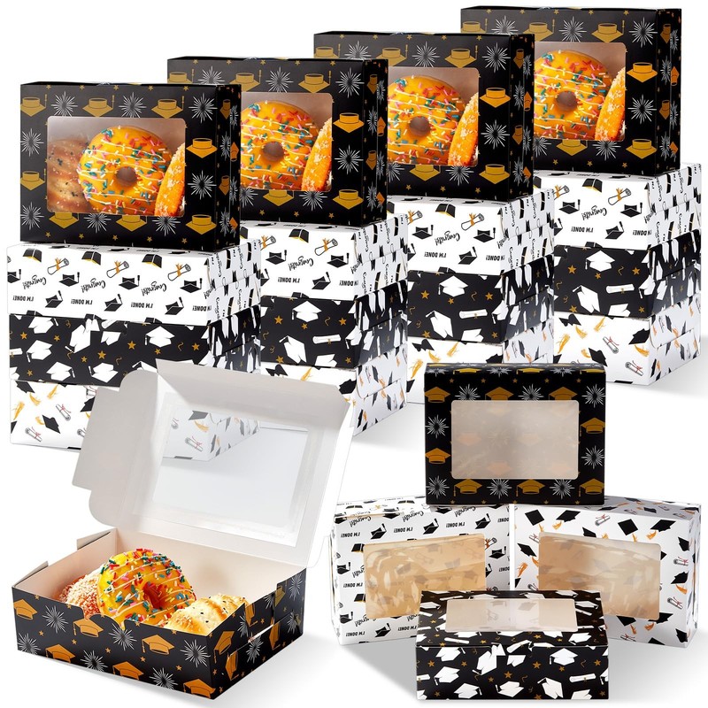 24 PCS 8x6x2.5 Inch Graduation Cookies Boxes PVC Window Pastry Treat 2025 Gift
