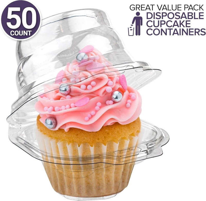 50 Pack Cupcake Containers with Lids Plastic Stackable BPA Free Recyclable gallery