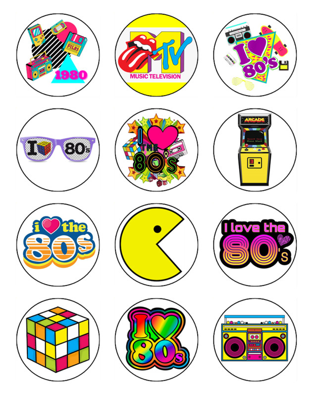 80s Theme Edible Icing Cupcake Toppers – Retro Disco Birthday Party Decorations gallery