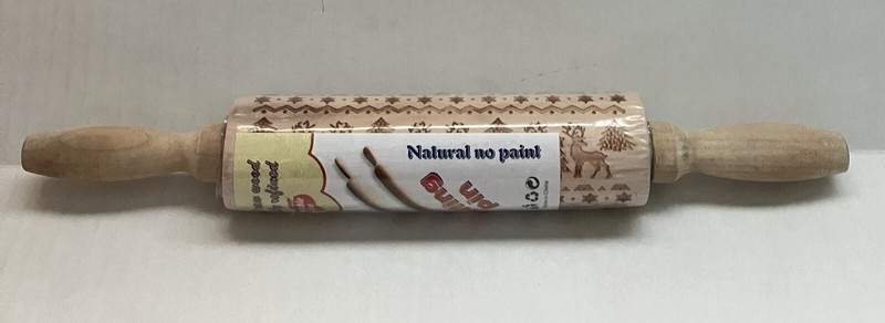 Natural Raw Wood Slender Rolling Pin Decorative Varied Christmas Designs 13.5” gallery