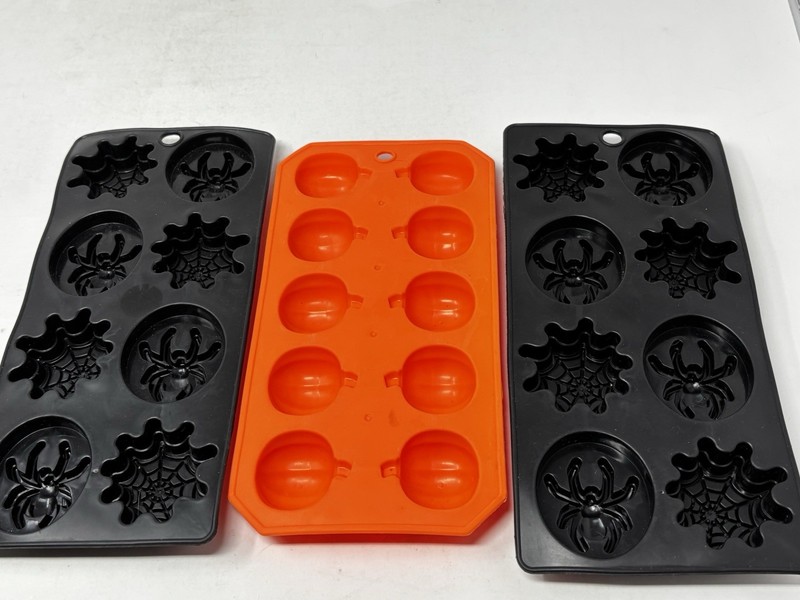 Set of 3 Halloween Chocolate/Candy Silicone Molds 1 Pumpkins & 2 Spiders/Webs
