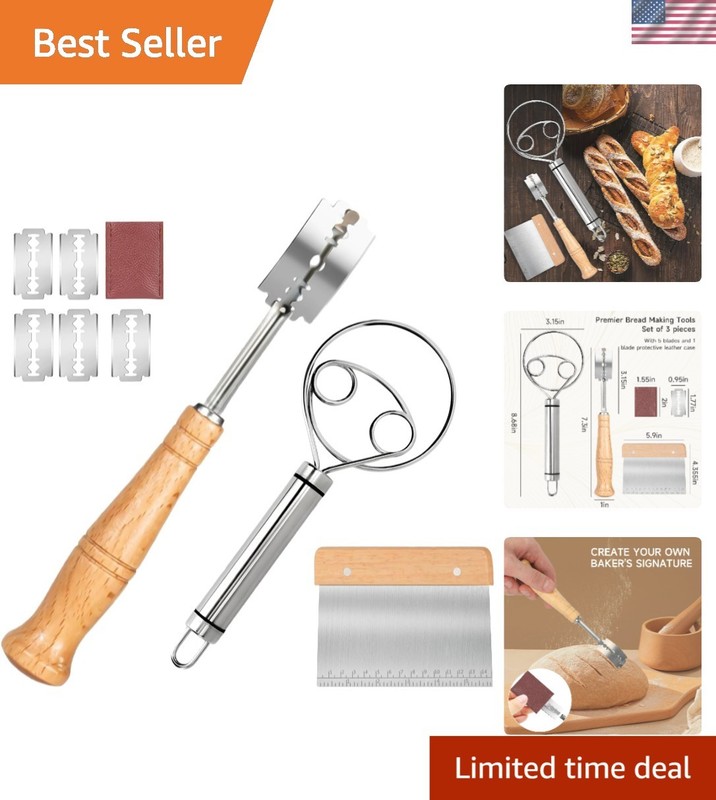 Chef-Approved Bread Lame Kit: Includes Dough Whisk & Scraper for Perfect Baking