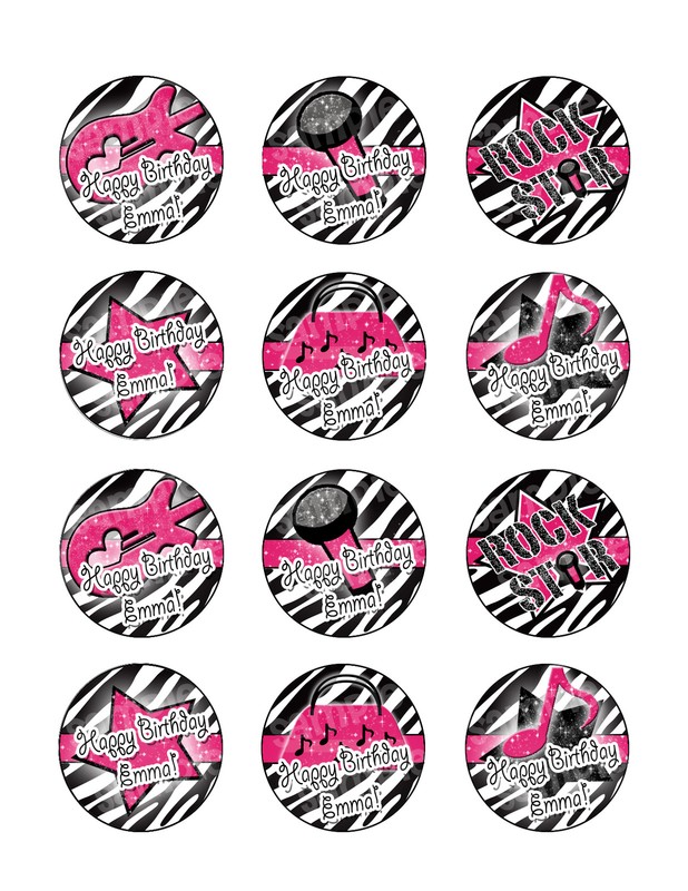 ROCK STAR ZEBRA BIRTHDAY Edible Cupcake Topper Image Frosting Sheet Cookie