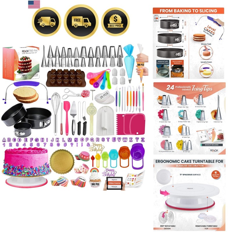 Cake Decorating Kit with Turntable Piping Tips Baking Supplies 700pcs