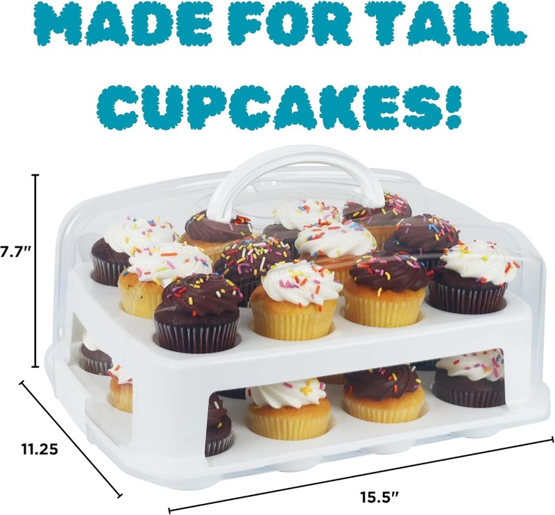 Extra Tall Cupcake Tray 24 with Lid -Spacious 3.5-inch tiered shelf that gallery