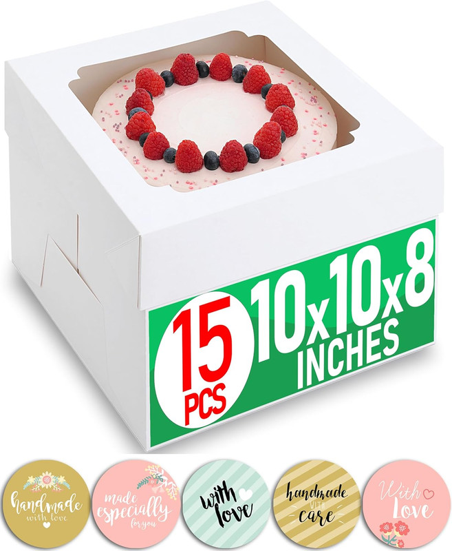 10x10x8 Bulk 15 Pcs Tall Multi-Layer Cake Boxes 10 Inch with Window Clear Bakery