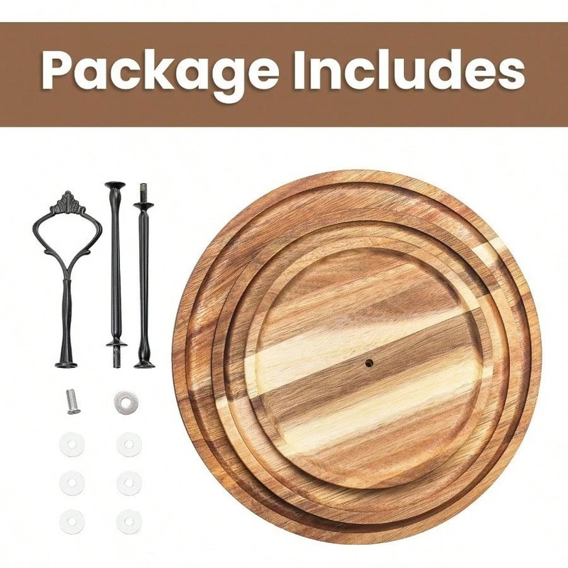 New HomeEase 3 Tier Wooden Cake Stand Rosewood Dessert Display Wedding Party gallery