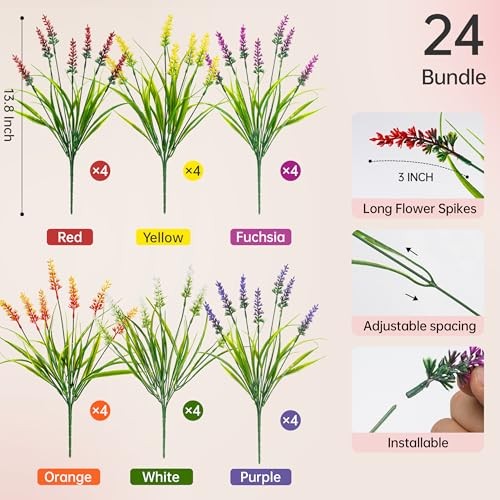 24 Bundles Artificial Flowers for Outdoors Fake Lavender Flowers UV Colourful gallery