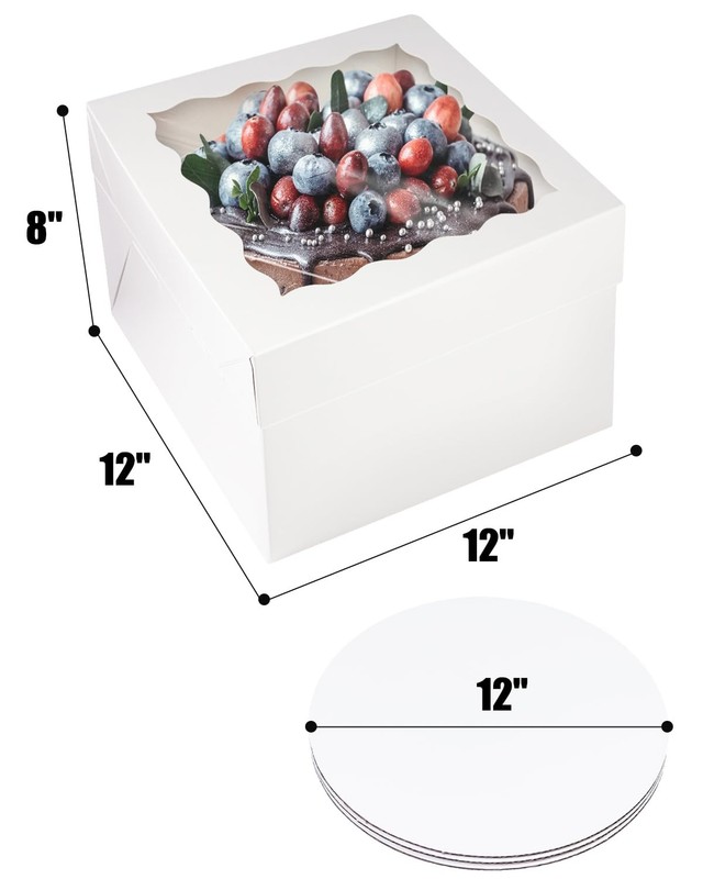 18 Sets White 12x12x8 Inch Cake Box with Window 12 Board Silk Ribbon gallery