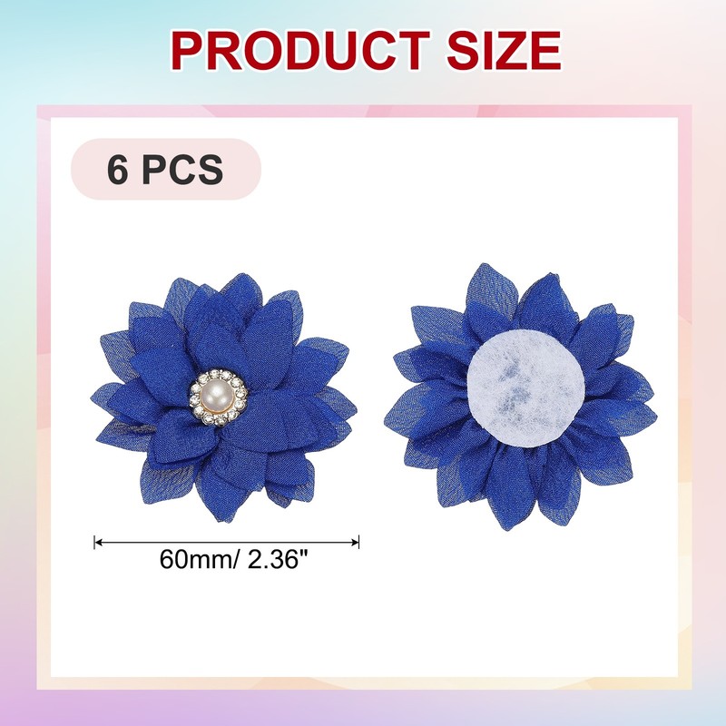 2.36 in Rhinestone Chiffon Flower, 6 Pcs Fabric Appliques, Blue gallery