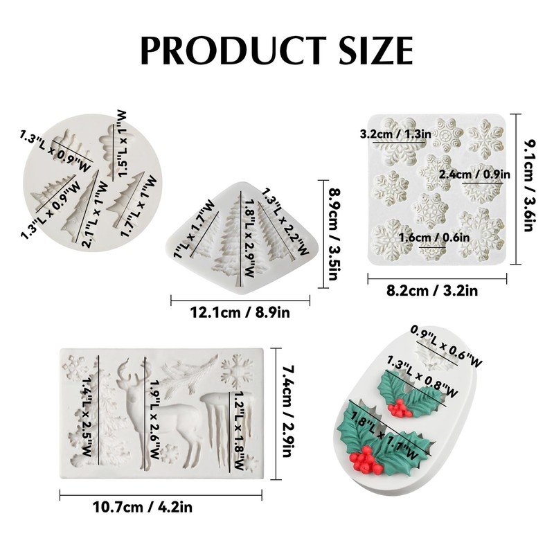 Christmas Fondant Mold Set of 5 Pieces- 3D Snowflake, Christmas Tree, Reindee... gallery