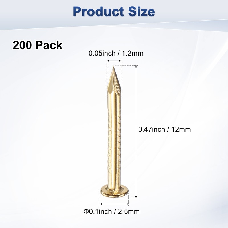 200-Pack Small Nails, 1.2mm x 12mm Brass Nails Round Head gallery