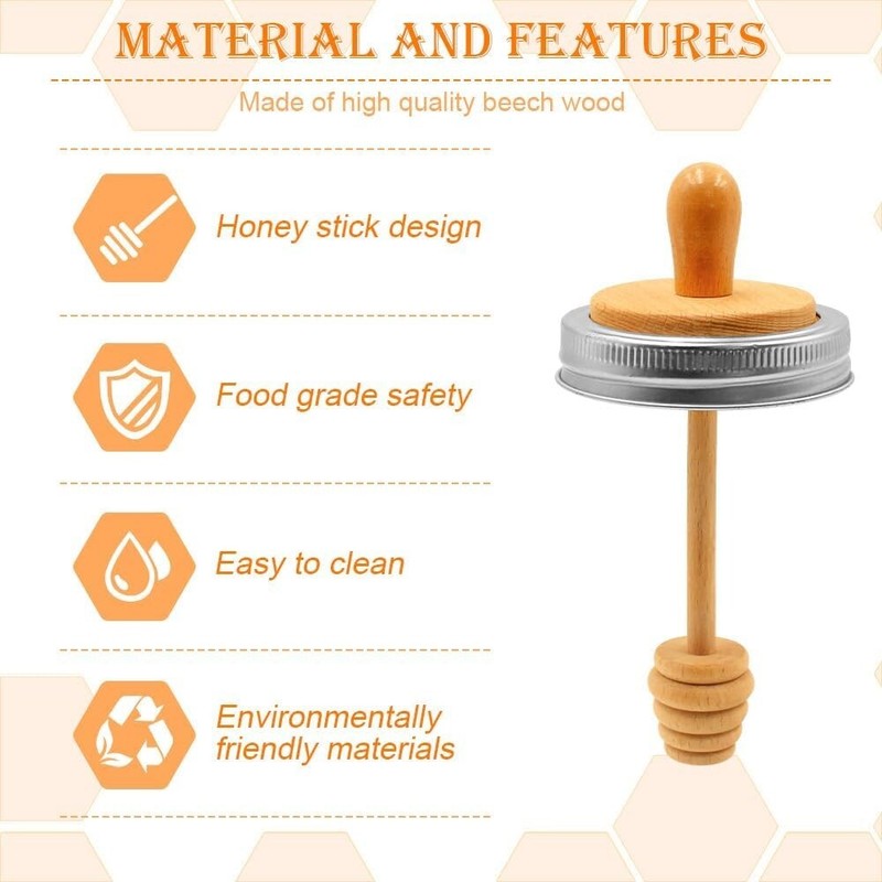 Wooden Mason Jar Honey Dipper with Lids Set - Honey Dipper Wooden Stick for R... gallery
