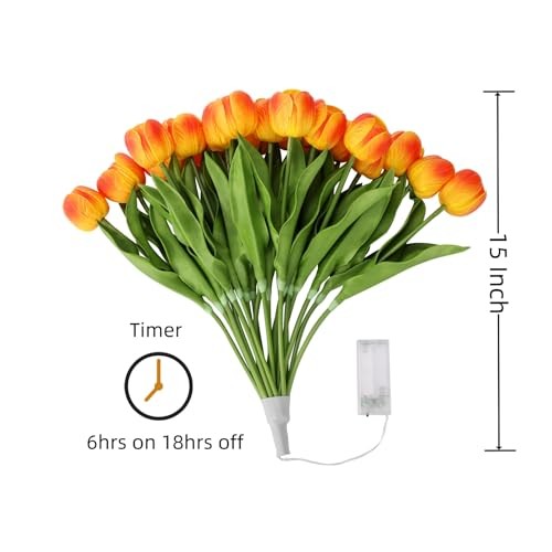 20 Stems LED Lighted Artificial Flowers Tulip Lamp Real Touch Tulips Orange gallery