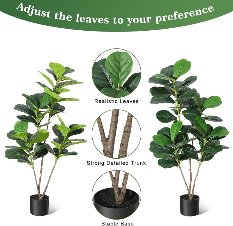 Gaomon 4Ft Fiddle Leaf Fig Artificial Tree Faux Floor Plant Black Planter Pot gallery