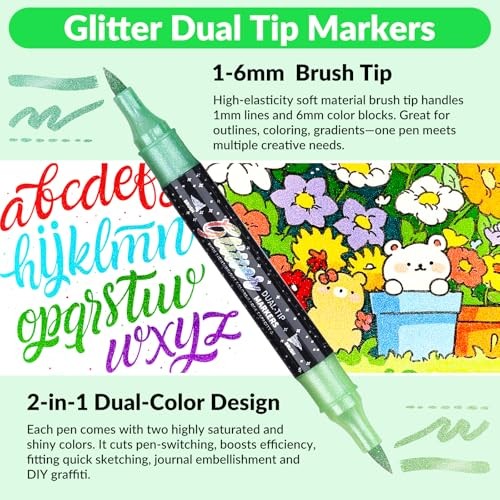 Glitter Effect Brush Markers Pens,72 Colors Dual Tip Glitter 36Pack 72Colors gallery
