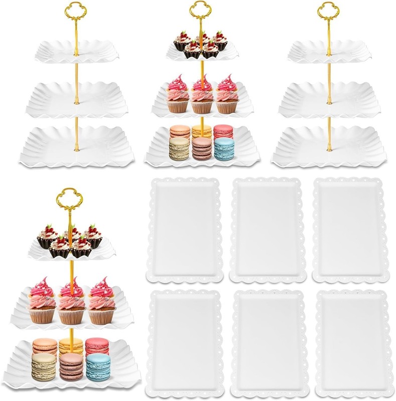 10 Pack 4 Tiered Dessert Display Set DIDROOM Cupcake Stands With Serving Trays
