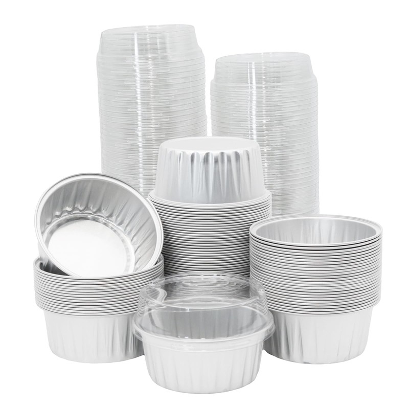 Wuyituart 100 Pack 5oz Aluminum Cups with Lids Mini Tins Flan Containers with…