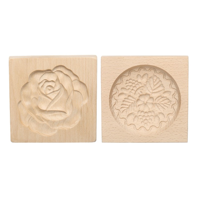 2pcs Wooden Cookie Mould 3.94″ x 3.94″ Wooden Cookie Biscuit Mould Rose Carved