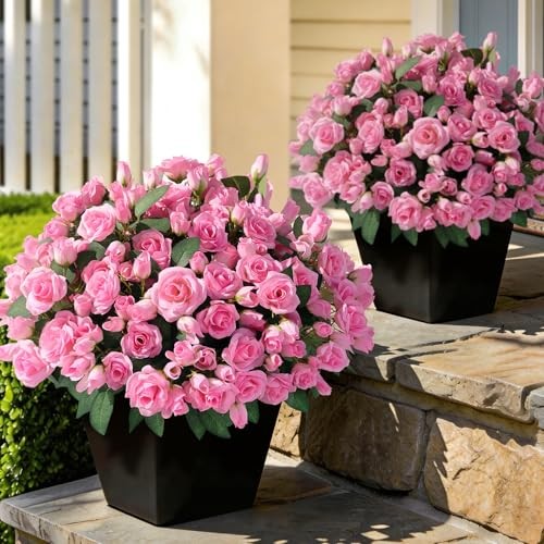 Bundles Artificial Roses for Front Door Outdoor Decor, Realistic Fake 8 Pink gallery