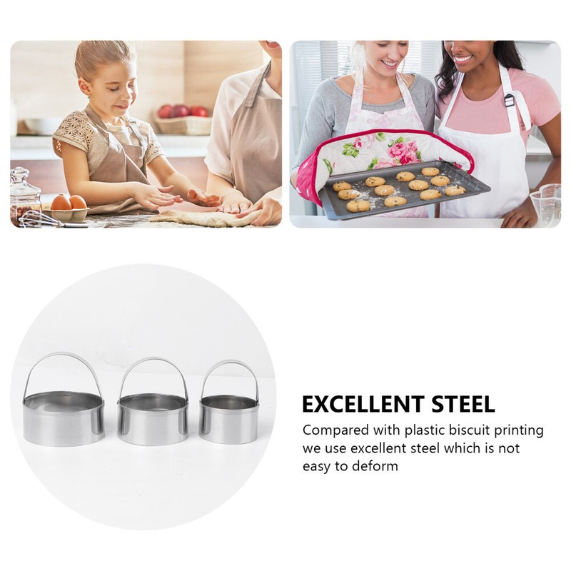 3PCS Round Biscuit Cutters Pastry Dough Cutter with Handle Circle Cookie Cutters gallery