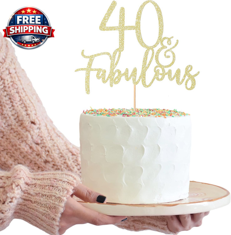 40 and Fabulous Cake Topper Gold Glitter for 40Th Birthday Party Cake Decoration gallery