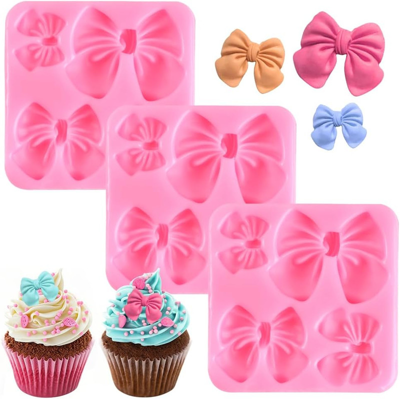 3 PCS Bow Chocolate Molds, Pink Silicone Chocolate Mold, DIY Mini Bows Sugar Can