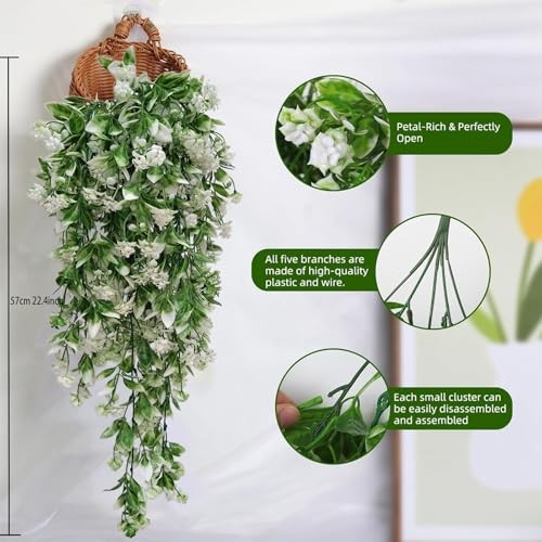 Toprooms Artificial Hanging Flowers UV Resistant Vines Ivy 4 Pcs White-rose gallery