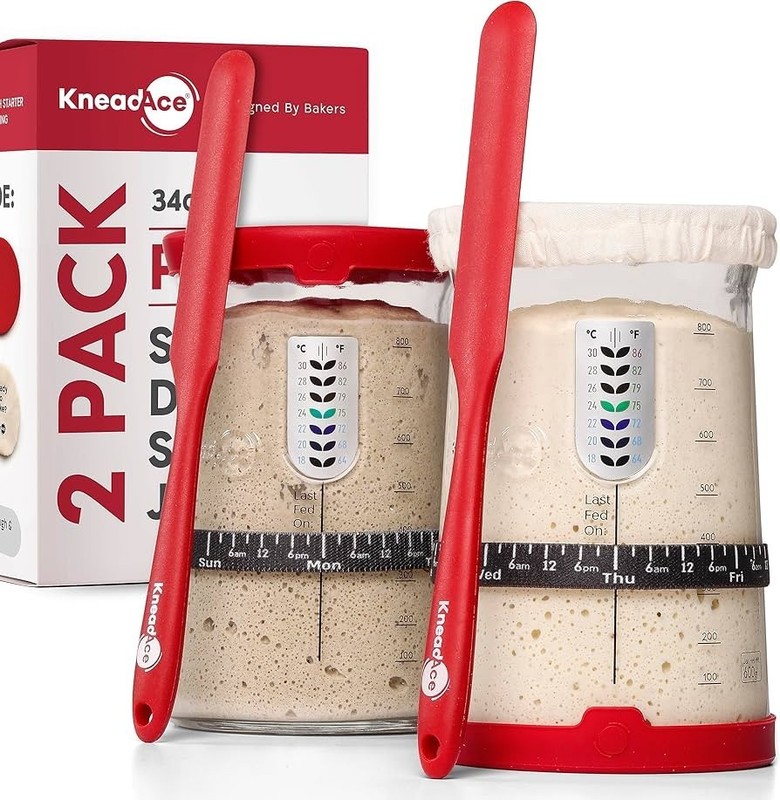 Kneadace Pro Sourdough Starter Kit 2 Pack 34 oz Jars Lids Trackers Homemade