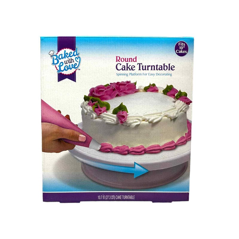 Baked with Love, Round Cake Decorating Turntable, fits 10” Cakes NIB