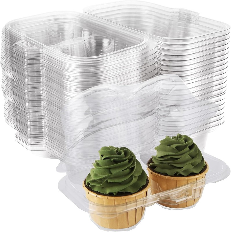 100PCS Cupcake Containers 2 Count Clear Cupcake Boxes Disposable Cupcake Holder