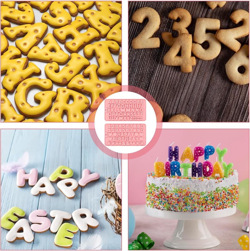 2 Pcs Silicone Letter & Number Molds for Chocolate Candy Cake Baking Pink gallery