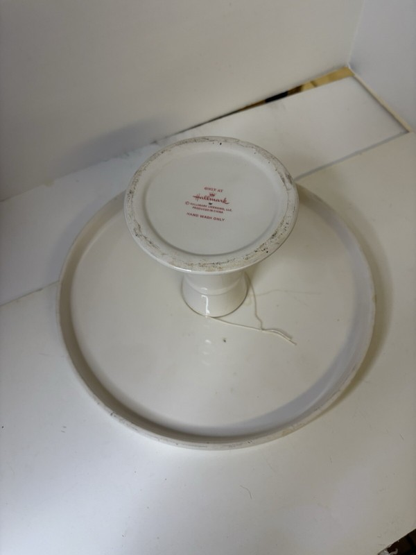 Vintage Hallmark Pedestal Cake Centerpiece Plate White Embossed Snowflakes 10" gallery