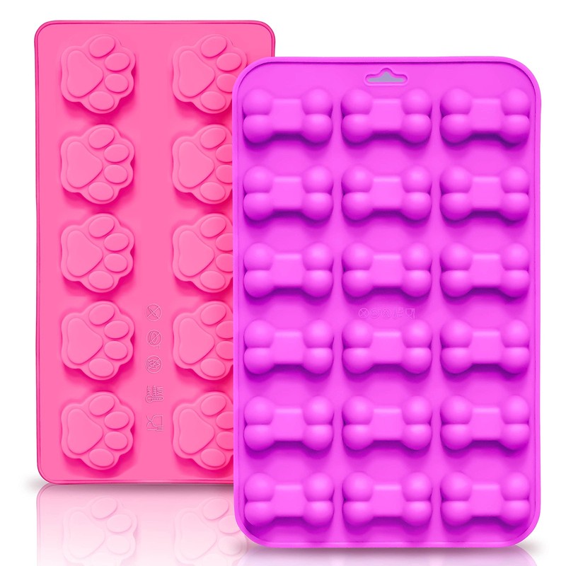 Reusable Silicone Molds with Puppy Dog Paw and Bone Shaped, Flexible & Non-Stick
