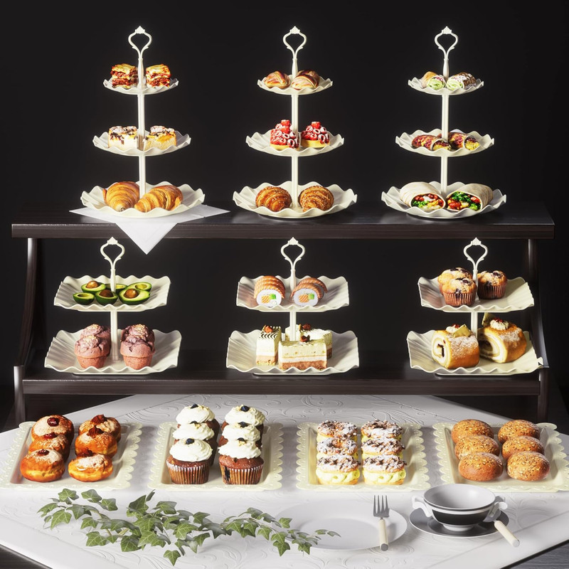 10 Pack Cake Stand Set with 3 x Two-Tier and 3 x Three-Tier Cupcake Stands, P... gallery