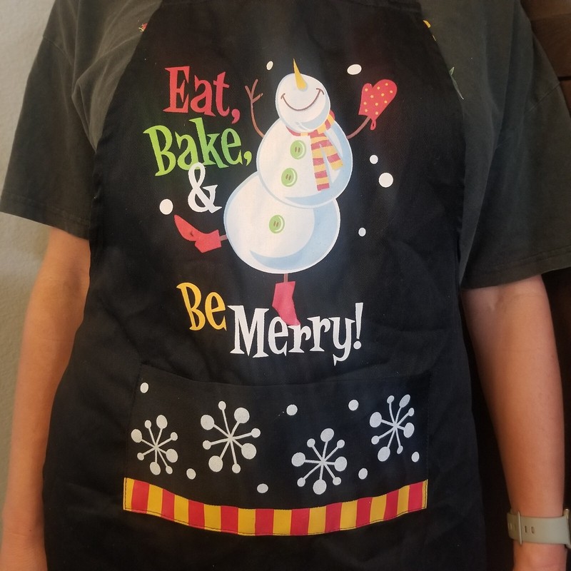 Black Holiday Christmas Snowman Cooking Aprin Pocket Snow Eat Bake Merry Cute gallery