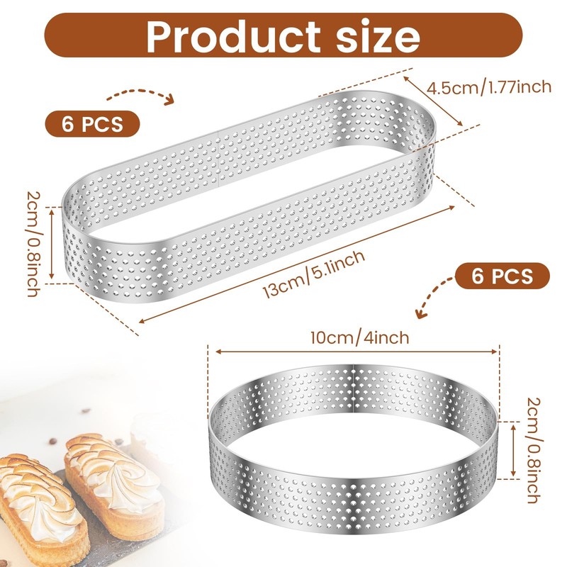 12 PCS 4 Inch & 5.1 Inch Stainless Steel Tart Rings, Nonstick Perforated Tart... gallery