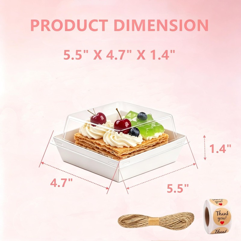5 Inch White Paper Square Charcuterie Dessert Boxes With Clear Lids 100 PCS gallery