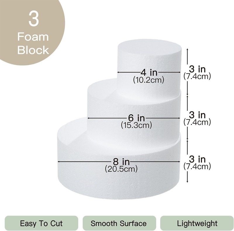 3 Tiers Round Foam Cake Dummies Set 4" 6" 8" White Fake Practice Cake Dummy 9... gallery