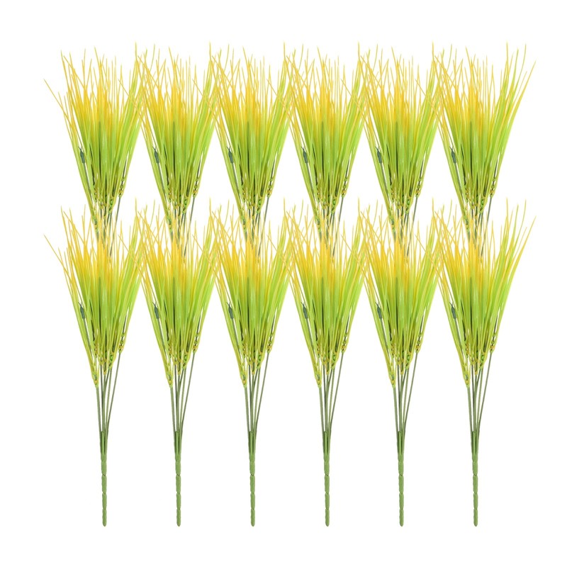 12Pcs Artificial Grass Plants, 15.7″ Plastic Fake Wheat Grass Greenery, Yellow