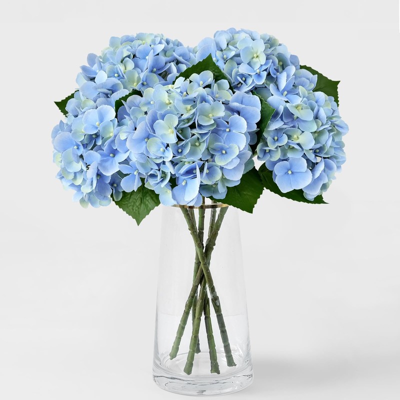 Zytuyo 5Pcs Blue Hydrangea Artificial Flowers Small Fake Latex Real Touch