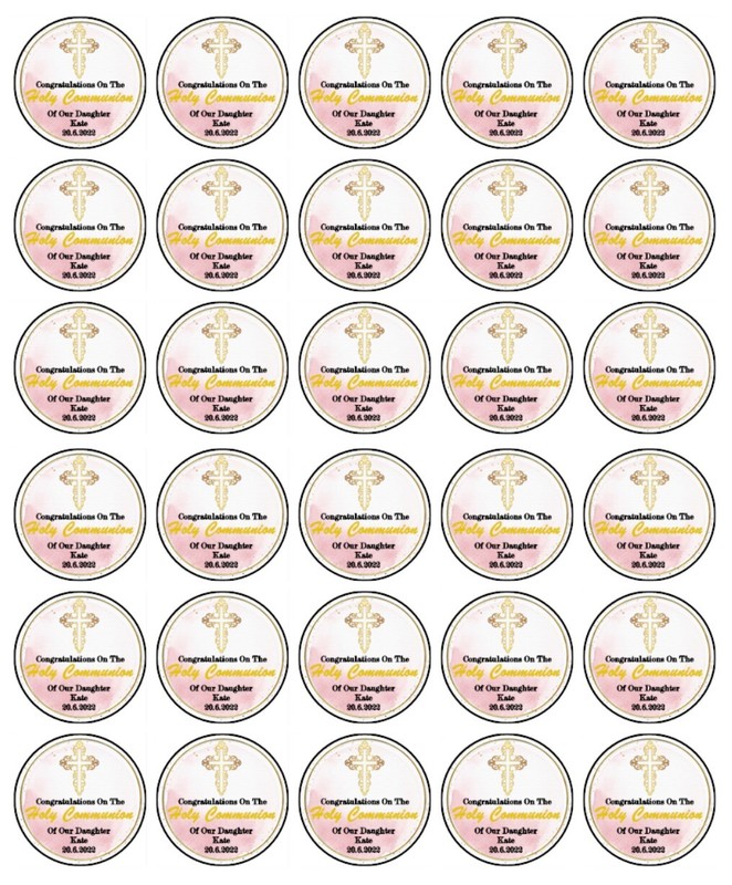 Holy Communion Pink Cupcake Topper Edible Wafer Communion Decoration (2 Sizes)