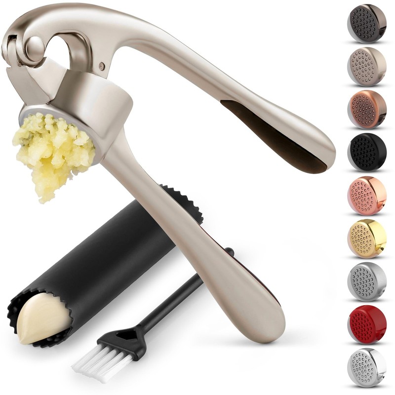 Zulay Kitchen Premium Garlic Press Set - Rust Large, Standard Imperial Silver