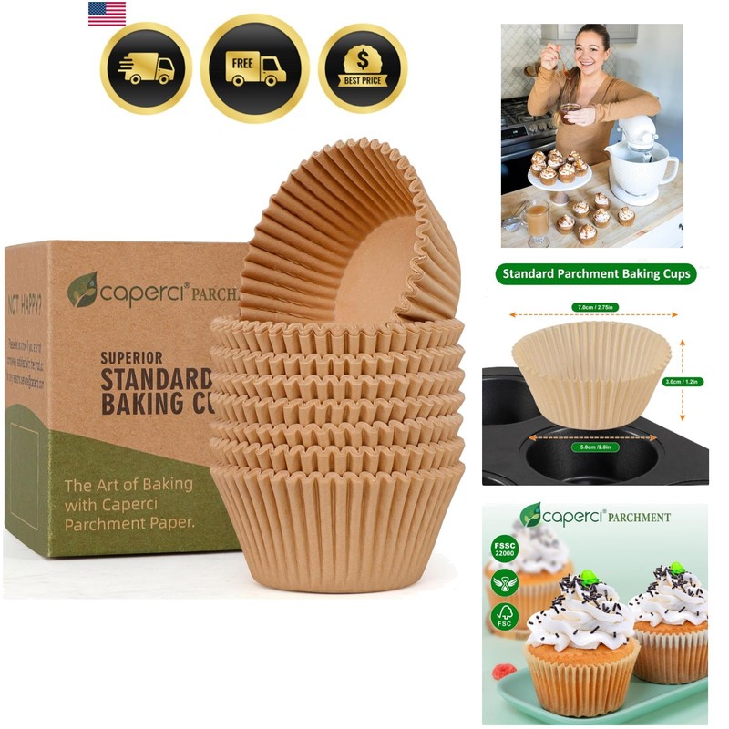 Unbleached Parchment Cupcake Liners 225pcs – Standard Paper Muffin Liners Cup…