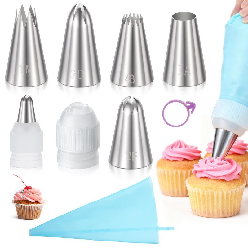 8 PCS Large Piping Tips Set Stainless Steel Frosting Reusable Pastry Bag